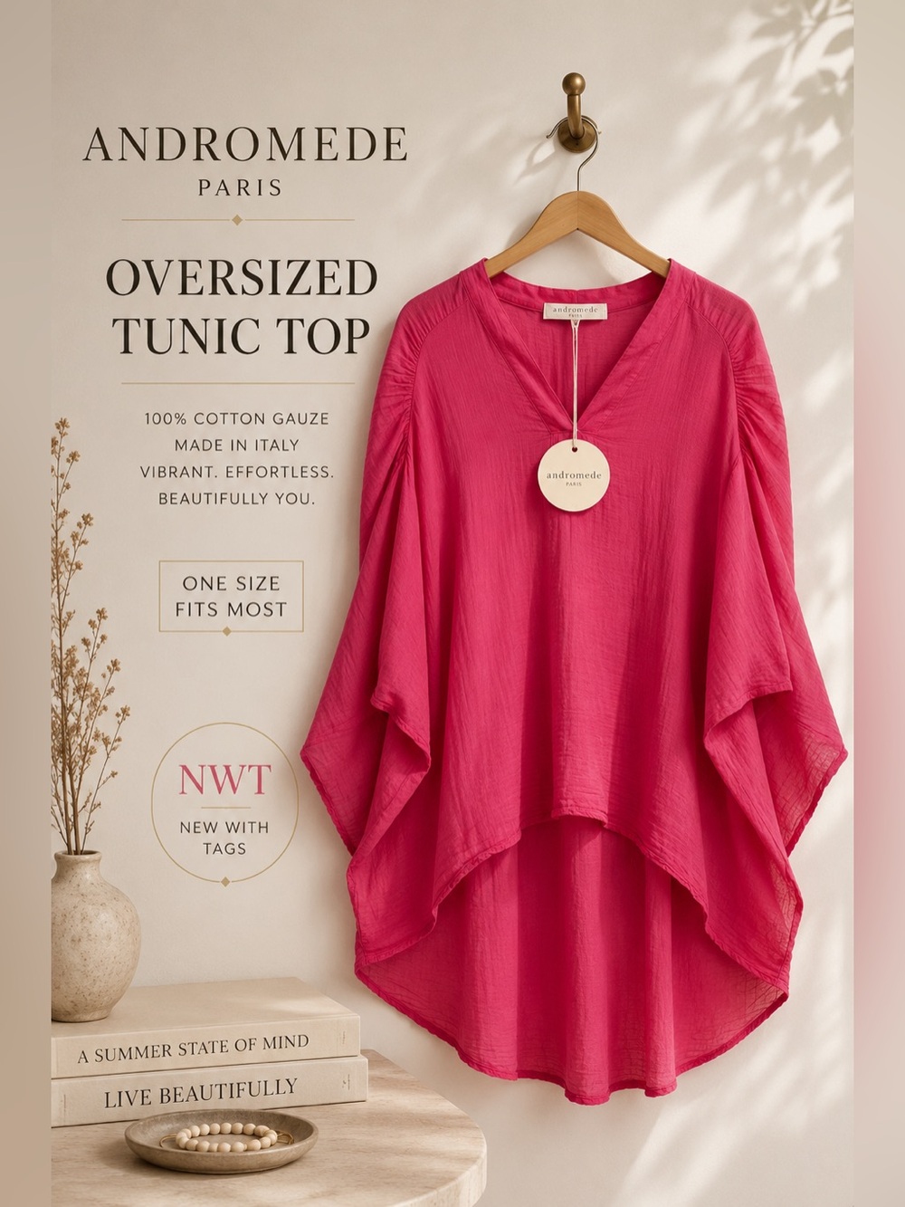 Andromede Paris 100% Cotton Italian Gauze Oversized Tunic Top NWT